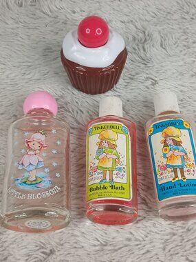 RARE Vintage Tom Fields Tinkerbell & Avon Little Blossom Bottle Lot of 4